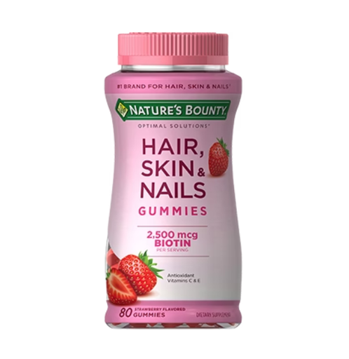 Nature's Bounty - Hair Skin Nails Gummies 2500 mcg Strawberry Flavor, 80CT 