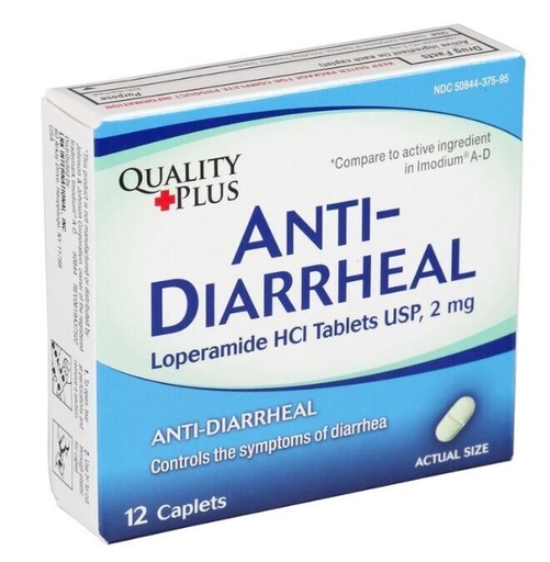 Quality Plus 12 Caplets Anti-Diarrheal HCI Tablets USP, 2 mg. Anti-Diarrheal