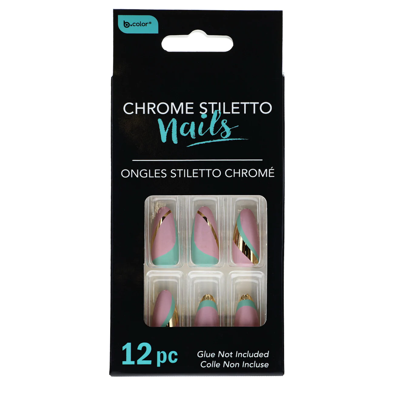 [DT] b-color Chrome Stiletto Fashion Nails, 12-pc.